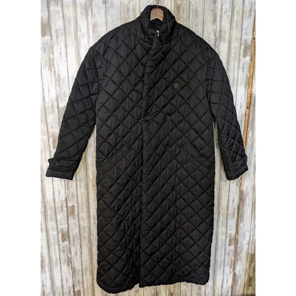 NWOT Rebecca Minkoff Double Breasted Quilted Long Black Duster Coat Large - Picture 3 of 12